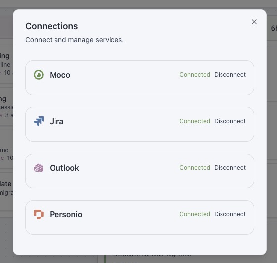 Connection Manager showing all services connected